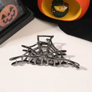 Halloween metal spider web hair claw clip in dark finish for gothic style fashion