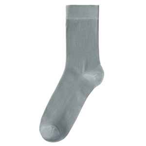 Breathable men's mulberry silk crew socks in grey with fine knit texture and elastic cuff