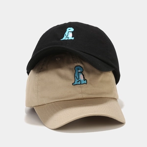 Cartoon dinosaur embroidery cotton baseball caps in black and khaki for outdoor sun protection