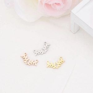 Leaf shape stainless steel double hole connectors in gold silver and rose gold for DIY jewelry