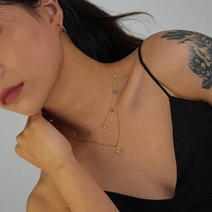 S925 silver double-layer rainbow necklace with colorful zircon cross pendant