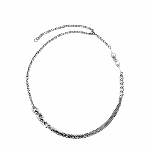 Minimalist double layer titanium steel necklace with reflective pearls and mixed chain design