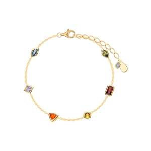 925 Sterling Silver Colorful Zirconia Geometric Bracelet Gold Plated Minimalist Sweet Fashion Commuter Women Jewelry Bracelet
