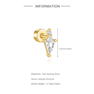 Detailed size specifications of the gold 925 sterling silver stud with AAAAA zircon