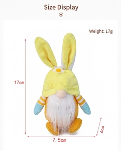 Paasgnome met konijnenoren en afmetingen van 17 cm hoog en gewicht 17 g voor decoratie