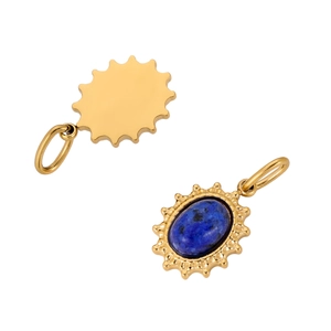 Goldener Edelstahl-Sonnenanhänger mit ovalem tiefblauem Naturstein-Inlay