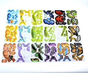 Detailed flat lay of 15 various 3D DIY insect paper puzzle cards for children