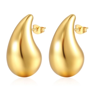 Polished 18K gold-plated stainless steel oversized hollow teardrop earrings for women