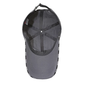 Deep grey quick-dry baseball cap with breathable laser cut holes and cotton lining