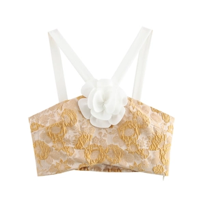 Damen Camisole Crop Top Mit Blumenapplikation Jacquard Stoff Süßer Stil Ärmellos Sommer Tank Top Für Party