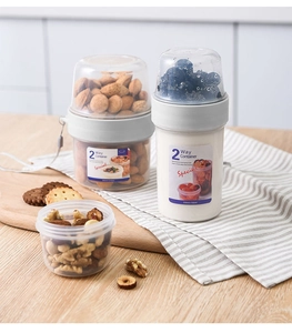Detail of dual-layer food containers in 310ml+150ml and 360ml+310ml capacities