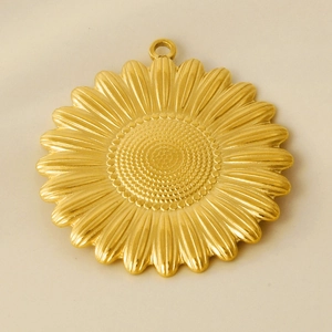 Macro shot of 304 stainless steel golden sunflower pendant for DIY jewelry design