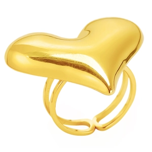 Adjustable 18K gold-plated 304 stainless steel ring with double-band heart design
