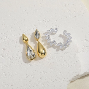Elegant gold-plated waterdrop earrings featuring high-clarity marquise cut crystals