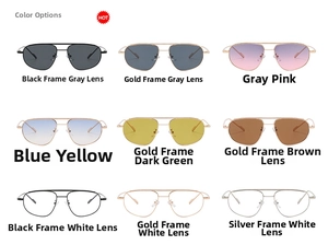 Collection of aviator sunglasses with metal double bridge frames in various lens colors