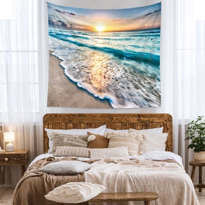 Détail d'une tapisserie murale de coucher de soleil sur la plage pour déco de chambre
