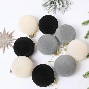Elegant 16-piece velvet flocked Christmas ball ornaments set in neutral tones for holiday trees