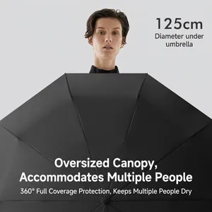 Large 125cm black automatic folding umbrella with windproof design for men and women