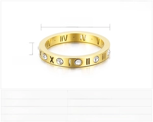 Spécifications détaillées de taille pour bague dorée à chiffres romains et zircons