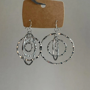 Silver triple layered hollow hoop earrings with textured spiral design for women