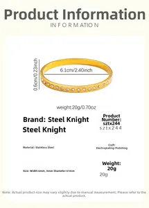 Detailed specs of 6mm gold-plated titanium steel bangle with white cubic zirconia stones