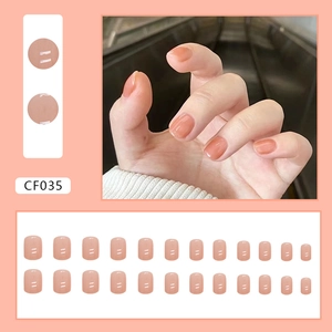 Minimalistische perzikroze vierkante kunstnagels met geleistructuur set van 24