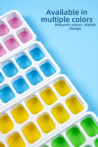 Detailed view of 14-grid colorful silicone ice cube trays with flexible soft bottom