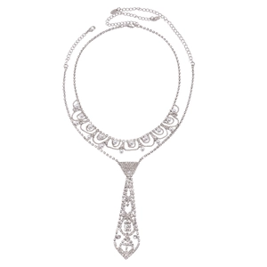 Collier double rang luxueux en argent avec strass et perles d'imitation pour femme