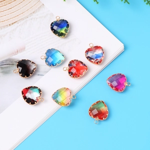 Colorful heart-shaped glass charms with gold edges for DIY jewelry making