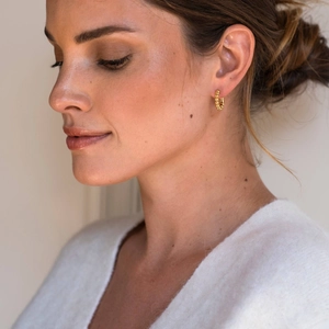 Round Bead Hoop Earrings 18K Gold Plated Stainless Steel French Vintage Geometric Style Simple Minimalist Jewelry For Women