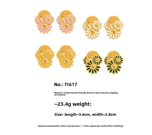 Detailed view of colorful 18k gold plated titanium daisy earrings with product dimensions