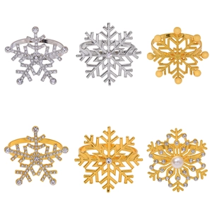 Snowflake Napkin Rings Alloy Rhinestone Artificial Pearl Christmas Holiday Table Decoration Dining Decor Wedding Party