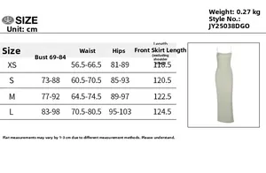 Size guide table for contrast knit backless maxi dress showing XS to L measurements