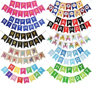 Détail des ensembles de bannières Happy Birthday en plusieurs couleurs dont l'or et l'arc-en-ciel