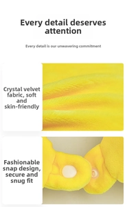 Detail of yellow crystal velvet travel pillow showing soft fabric texture and plastic snap button