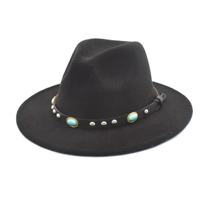 Chapeau Fedora À Bord Large Feutre De Laine Style Ethnique Avec Ceinture En Cuir Turquoise Rivet Pour Hommes Femmes