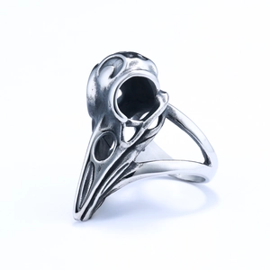 Vintage Viking raven skull stainless steel ring with hollow design in silver finish