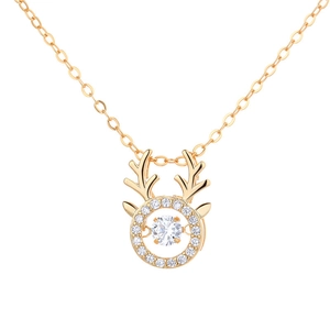 Golden titanium steel deer antler necklace with a sparkling dancing zircon stone pendant