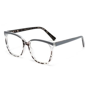 Modern tortoiseshell cat-eye anti-blue light glasses with grey frames and PC core legs