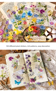Vintage botanical stickers with floral and butterfly patterns for journaling scrapbooking