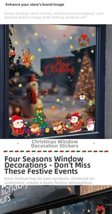 Detailed Christmas window decals set with Santa, reindeer, snowman, and Merry Christmas text