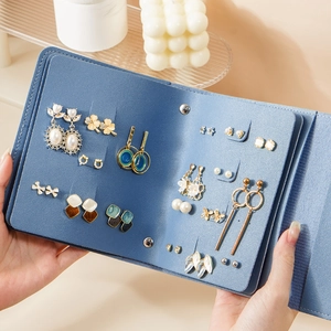Portable Jewelry Organizer Book PU Leather Earring Storage Bag For Travel Foldable Multi Slot Display Holder For Women
