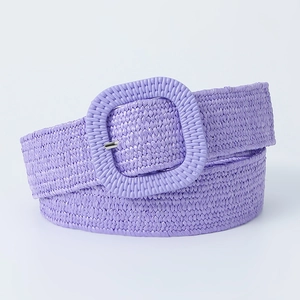 Ceinture tressée élastique violette avec boucle carrée pour un style minimaliste