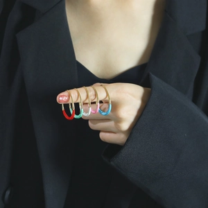Minimalist U-shaped 18K gold plated titanium steel earrings with colorful enamel drip glaze