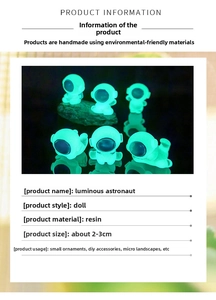 Detailed spec sheet for mini luminous astronaut resin figurine with dimensions 2-3cm
