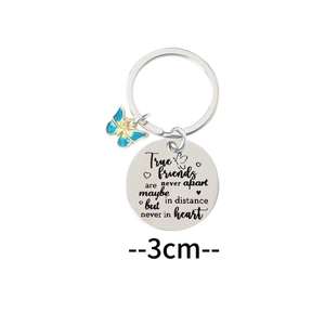 True Friends butterfly stainless steel keychain with heart engraving and 3cm pendant diameter