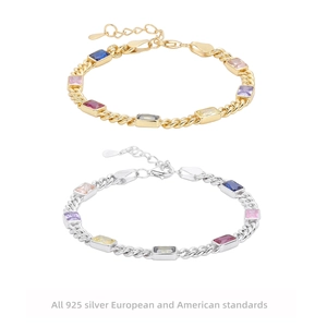 Elegant 925 sterling silver curb chains with vibrant multicolor square gemstones