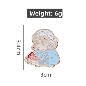 Detailed view of anime enamel pin with size 3.4cm by 3.0cm and 6g weight specs