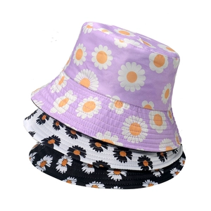 Women Bucket Hat Polyester Daisy Flower Print Sun Protection Summer Casual Outdoor Fisherman Hat Round Top