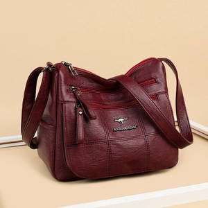 Retro PU Leather Crossbody Bag For Women Multi Zipper Lightweight Textured Soft Shoulder Handbag Daily
